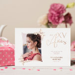 Invitación Con Relieve Metalizado Fotograma botánico moderno de lujo real Rosa oro<br><div class="desc">Tarjeta de invitación al Relieve metalizado metálico Quinceañera con sobres, marco botánico moderno de lujo fotográfico español real Rosa oro con metálico. Si quieres coordinar la parte posterior, te sugiero que uses los siguientes códigos de color: Rosa Gold C3999B - Gold #CBB068 - Silver #B3B3B3 AVISO IMPORTANTE: Este diseño es...</div>