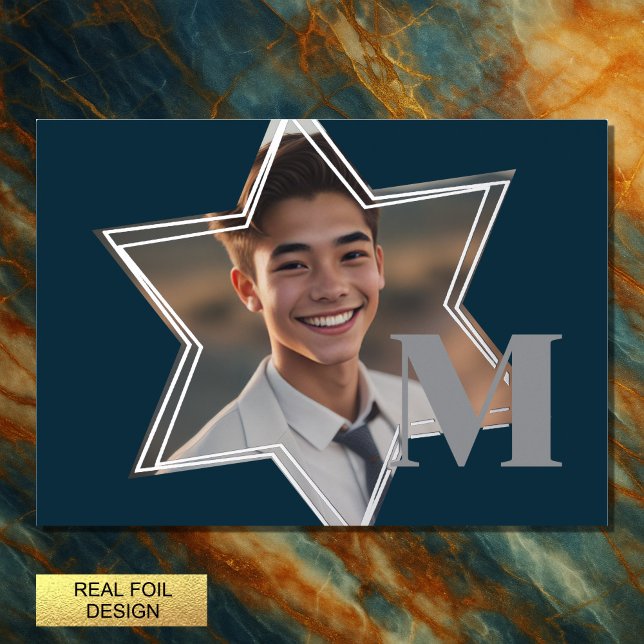 Invitación Con Relieve Metalizado Fotograma de la estrella de David Gracias Monogram (Subido por el creador)