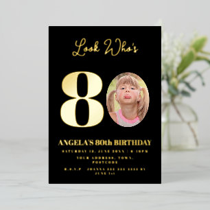 Invitación Con Relieve Metalizado Fotomontaje Cumpleaños 80 años