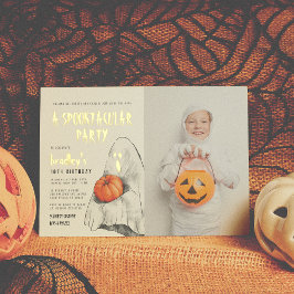 Invitación Con Relieve Metalizado Fotomontaje Fantasma Famoso de Halloween en el Rel