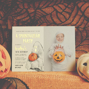 Invitación Con Relieve Metalizado Fotomontaje Fantasma Famoso de Halloween en el Rel