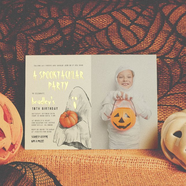 Invitación Con Relieve Metalizado Fotomontaje Fantasma Famoso de Halloween en el Rel (Subido por el creador)