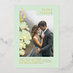 Invitación Con Relieve Metalizado Fotos de boda con flores silvestres elegantes y lu