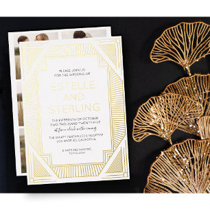 Invitación Con Relieve Metalizado Fotos de boda con forma geométrica de lámina real