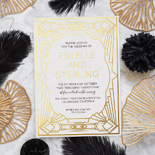 Invitación Con Relieve Metalizado Fotos de boda con forma geométrica de lámina real