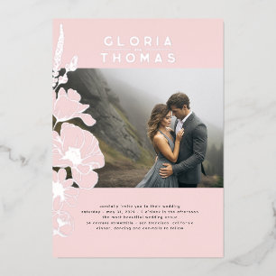 Invitación Con Relieve Metalizado Fotos de boda elegantes y modernas con flores silv