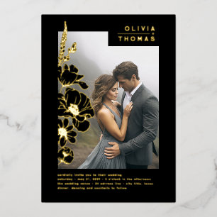 Invitación Con Relieve Metalizado Fotos de boda románticas y elegantes con flores si