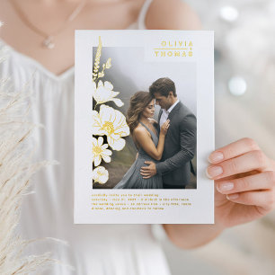 Invitación Con Relieve Metalizado Fotos de Boda Románticas y Elegantes con Flores Si