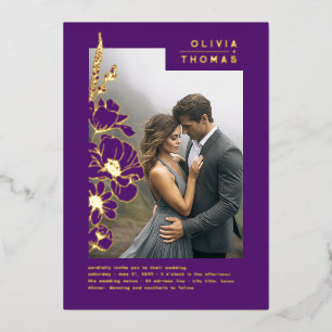 Invitación Con Relieve Metalizado Fotos de boda románticas y elegantes de flores sil