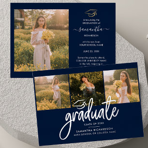 Invitación Con Relieve Metalizado Fotos de Graduación 2026 Elegante Plata