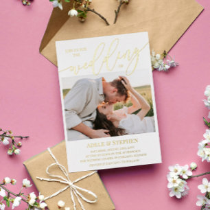 Invitación Con Relieve Metalizado Fotos de hermoso guión dorado doble cara boda