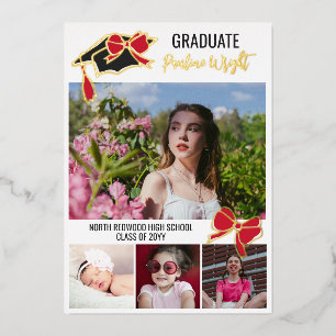 Invitación Con Relieve Metalizado Fotos de lazos rojos Esquemas de papel de aluminio