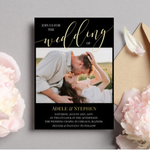 Invitación Con Relieve Metalizado Fotos de secuencia negra de boda con doble cara
