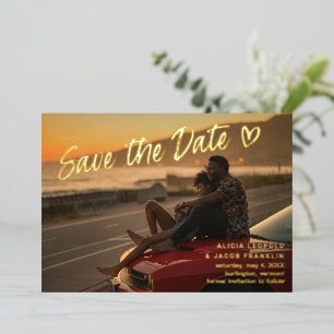 Invitación Con Relieve Metalizado Fotos Elegantes Modernas de Boda Guardar la Fecha