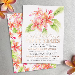 Invitación Con Relieve Metalizado Frangipani celebrando la fiesta de cumpleaños de c