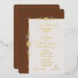 Invitación Con Relieve Metalizado Fraser Red Tartan Plaid