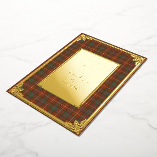 Invitación Con Relieve Metalizado Fraser Red Weathered Tartan Gold