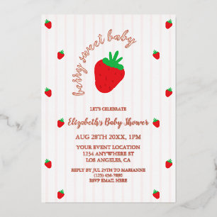 Invitación Con Relieve Metalizado Fresa Dulce Fiesta de Bebé
