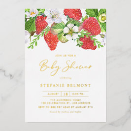 Invitación Con Relieve Metalizado Fresas acuáticas Baby Shower verano