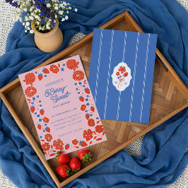Invitación Con Relieve Metalizado Fresas dulces, arándanos y flores
