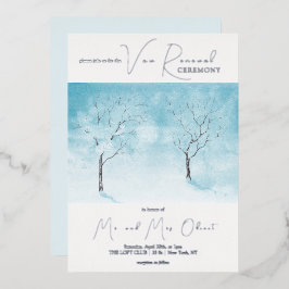 Invitación Con Relieve Metalizado Frescor Invierno Vow Renovación Plata