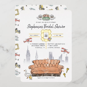 Invitación Con Relieve Metalizado FRIENDS™ Central Perk Aquarela Despedida de Solt