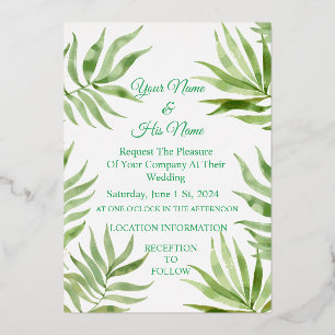 Invitación Con Relieve Metalizado Frondas de Palma Floral Thunder_Cove