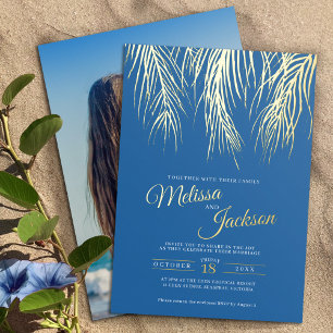 Invitación Con Relieve Metalizado frontales de palmas tropicales Relieve metalizado