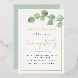Invitación Con Relieve Metalizado Frontera de eucalipto Boda Tarde de fiesta de oro
