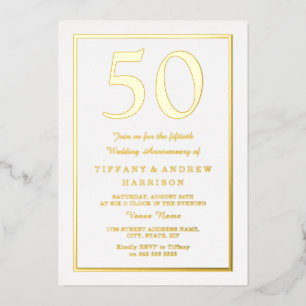 Invitación Con Relieve Metalizado Frontera dorada 50 aniversario de bodas oro