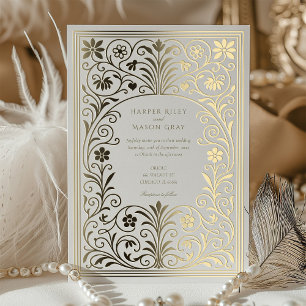 Invitación Con Relieve Metalizado Frontera Rococo