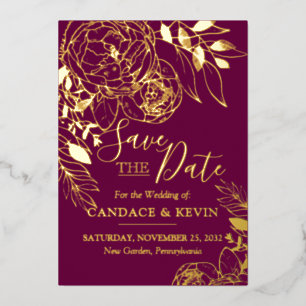 Invitación Con Relieve Metalizado Fucsia y oro floral peonía moderno para guardar la