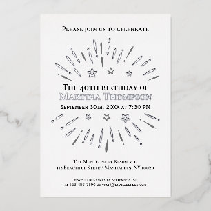 Invitación Con Relieve Metalizado Fuegos artificiales 40.º Fiesta de cumpleaños Gris