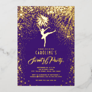 Invitación Con Relieve Metalizado Fuegos Artificiales de Bailarina Elegante Dulces 1