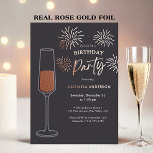 Invitación Con Relieve Metalizado Fuegos Artificiales de Hoja Real y Fiesta de Cumpl