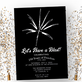 Invitación Con Relieve Metalizado Fuegos Artificiales de Plata Cuatricentenario del