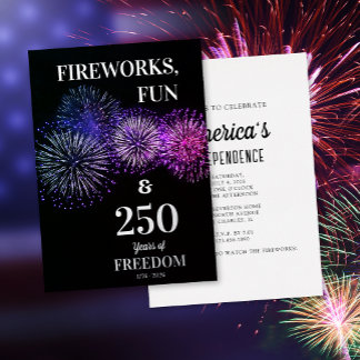 Invitación Con Relieve Metalizado Fuegos Artificiales, Diversión, Libertad 250º 4 de
