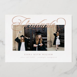 Invitación Con Relieve Metalizado fuente caligráfica elegante de varias fotos gradua