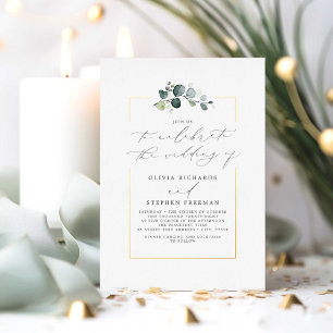 Invitación Con Relieve Metalizado Fuente de escritura elegante minimalista de boda d