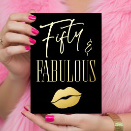 Invitación Con Relieve Metalizado Fun Modern Black Fifty Fabulous Lips Birthday