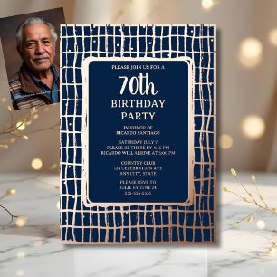 Invitación Con Relieve Metalizado Fun Navy Champagne 70.ª fiesta de cumpleaños del P