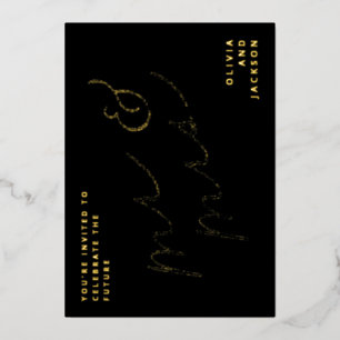 Invitación Con Relieve Metalizado Futuros Señor y Señora Guión Foto Salva la Fecha