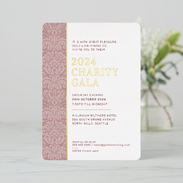 Invitación Con Relieve Metalizado GALA BALL elegante evento moderno oro rojo (Anverso de pie)