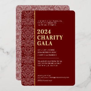 Invitación Con Relieve Metalizado GALA BALL elegante evento moderno oro rojo burdeos