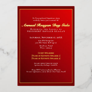 Invitación Con Relieve Metalizado Gala benéfica del día de Reagan con lámina de oro
