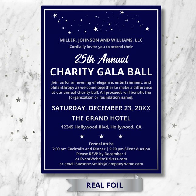 Invitación Con Relieve Metalizado Gala de caridad de la empresa elegante Personaliza (Charity Gala Ball custom elegant silver foil invitations, also for Company and Retirement Parties.)