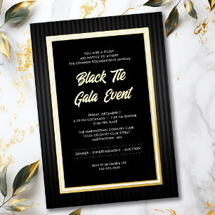 Invitación Con Relieve Metalizado Gala de Corbata Negra Cena Profesional de Negocios