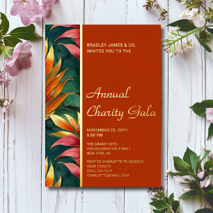 Invitación Con Relieve Metalizado Gala de Evento de Caridad Floral Botánica Moderna