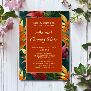 Invitación Con Relieve Metalizado Gala de Evento de Caridad Floral Botánico Moderno