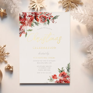 Invitación Con Relieve Metalizado Gala de la Fiesta de Navidad Corporativa Dorada